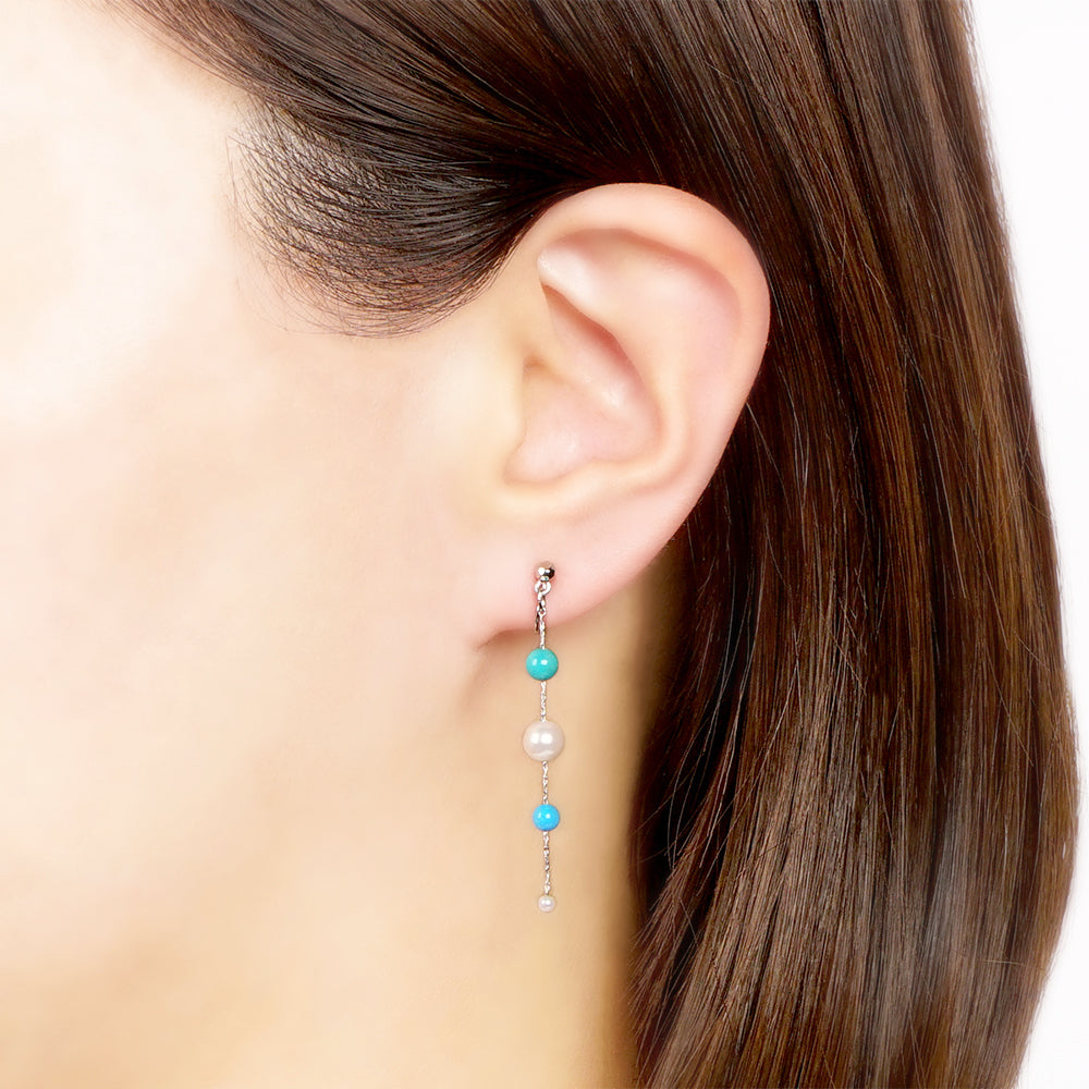 ターコイズ Iライン パール ノンホールピアス 痛くない イヤリング 金属アレルギー対応 日本製 itam 揺れる 浴衣