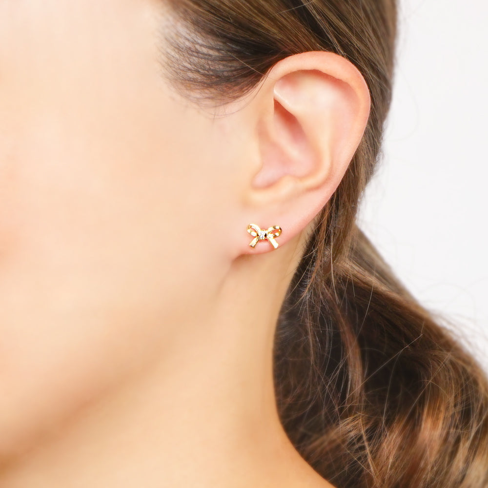 リボン ストーン セラミックポストピアス