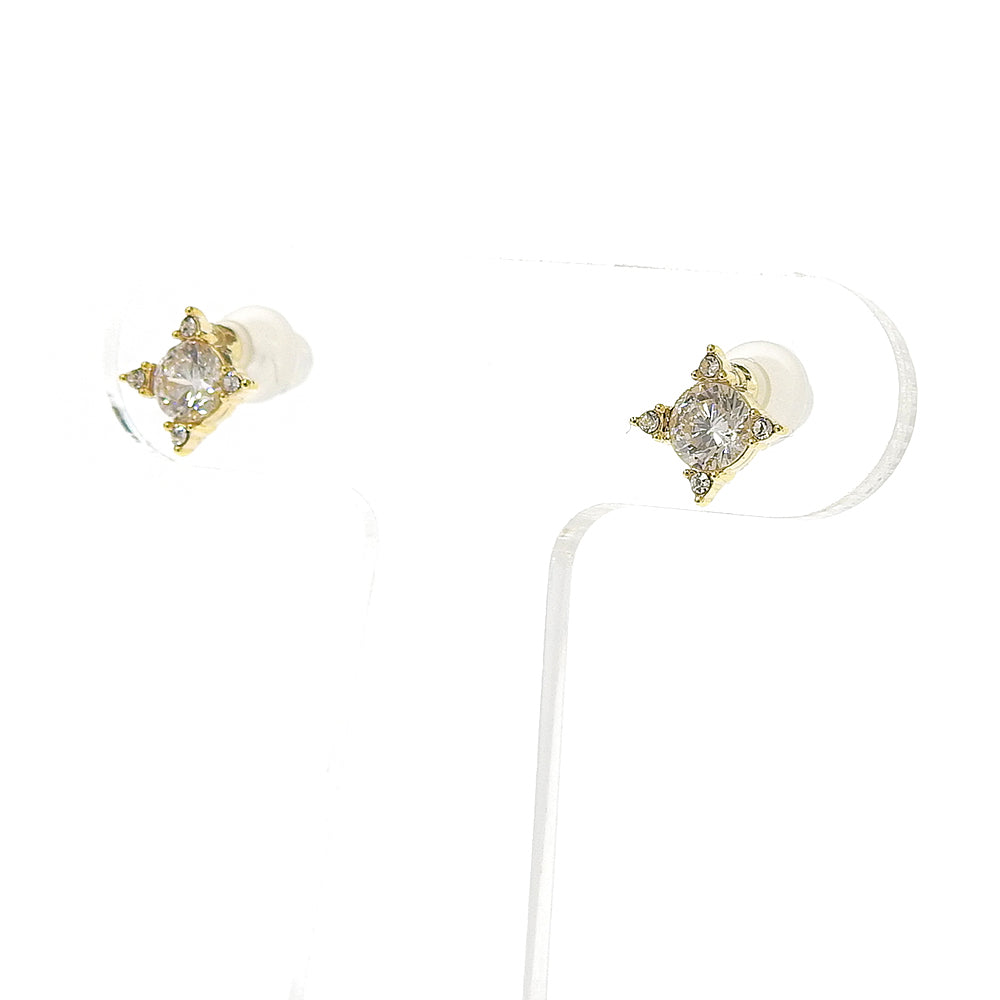 キュービックジルコニア×クリスタルガラス ラウンド セラミックポストピアス