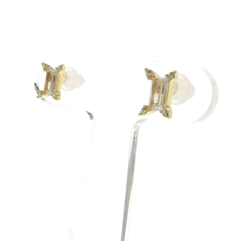 キュービックジルコニア×クリスタルガラス レクタングル セラミックポストピアス