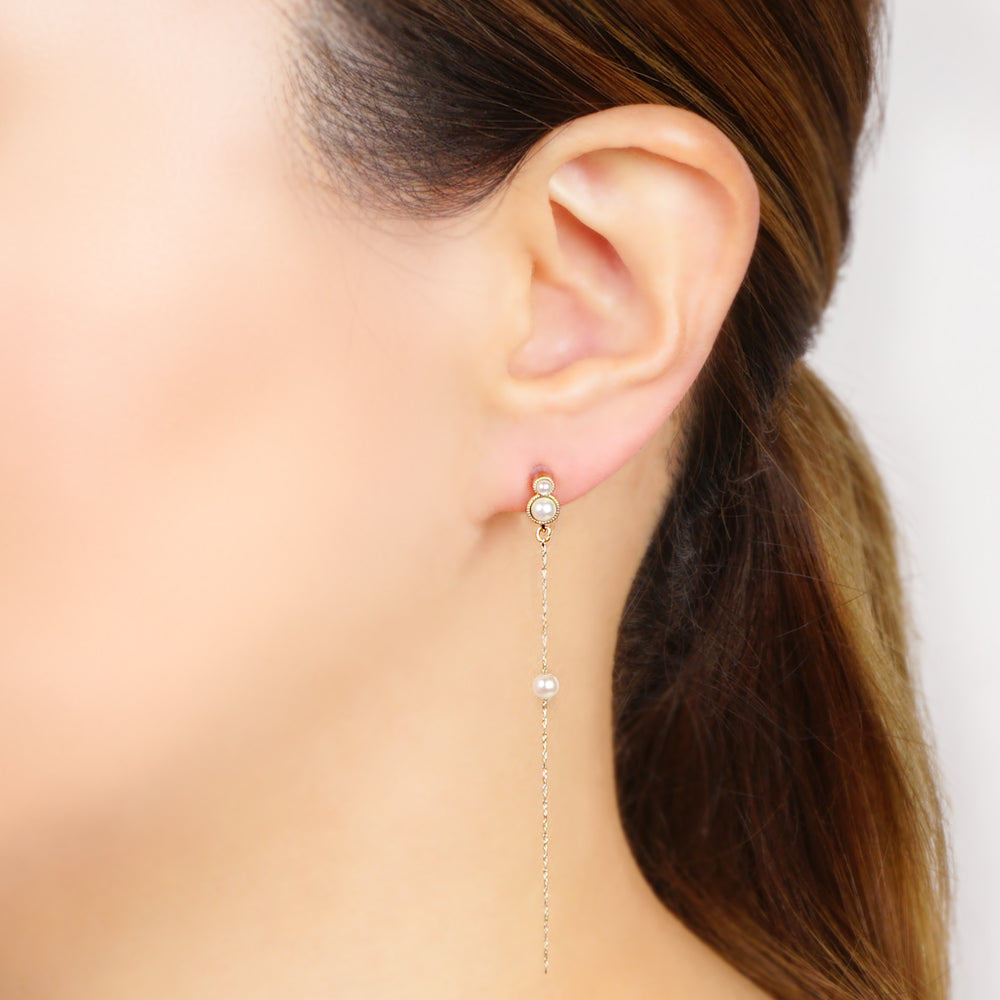 パール×メタル ロング セラミックポストピアス