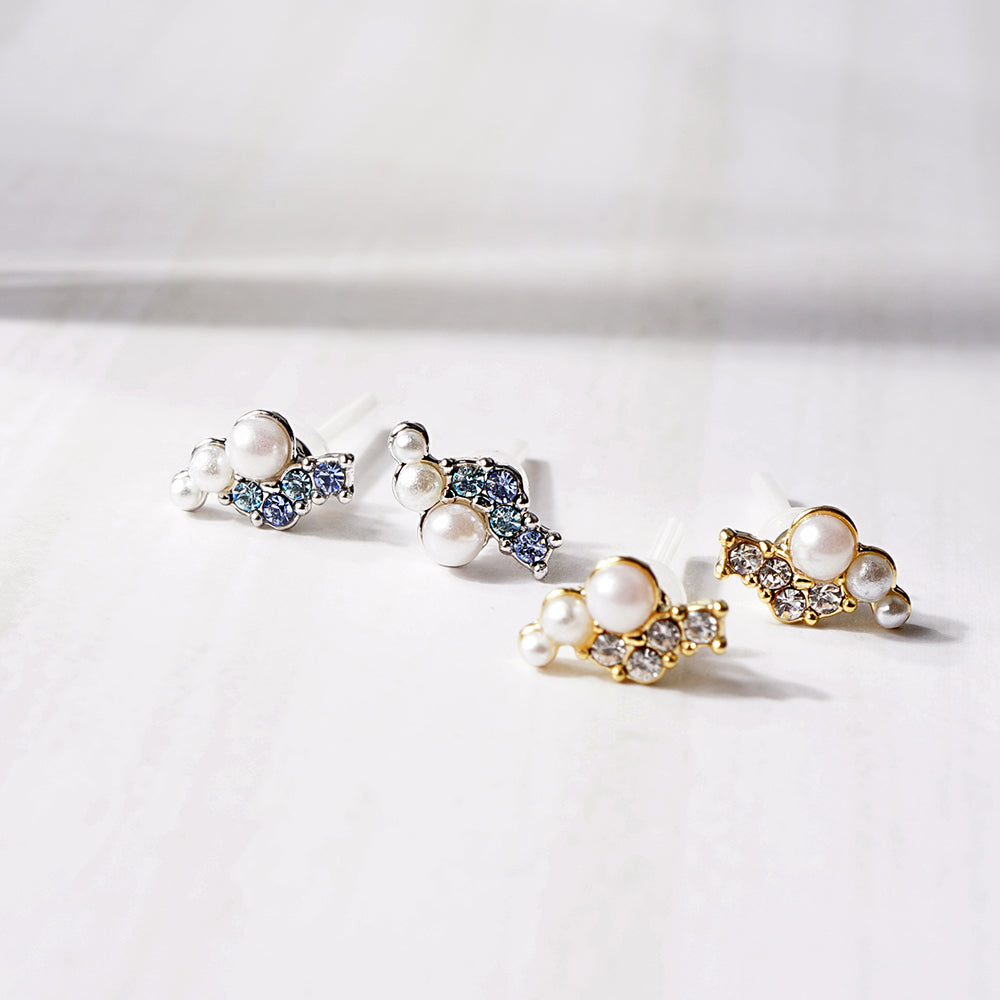 【9/8再入荷】プチパール×ビジュー セラミックポストピアス