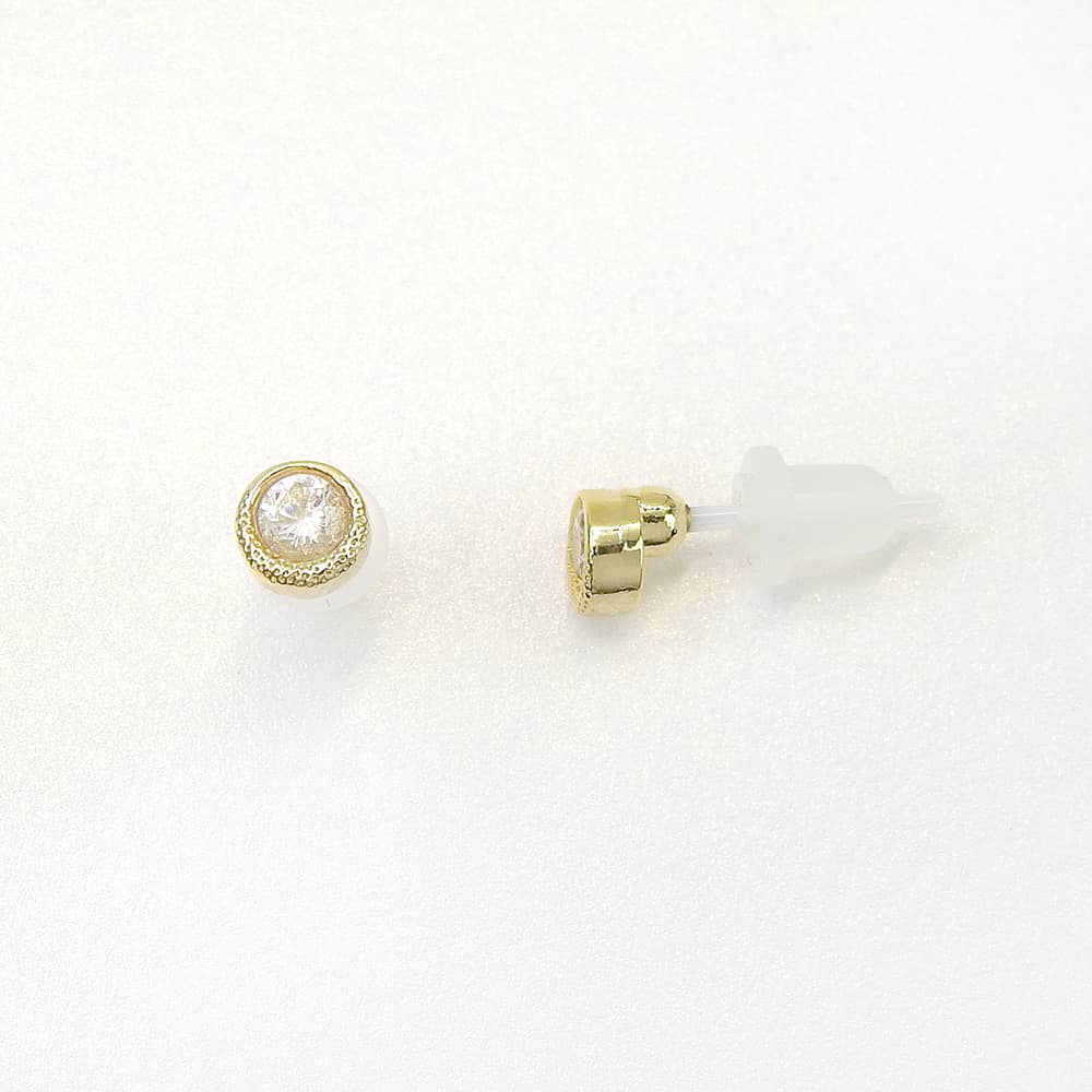 金属アレルギー対応 梨地 1粒キュービックジルコニア セラミックピアス | itam 金属アレルギー対応アクセサリー