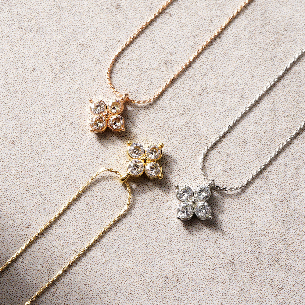 【NEW Color】キュービックジルコニア フラワー ネックレス