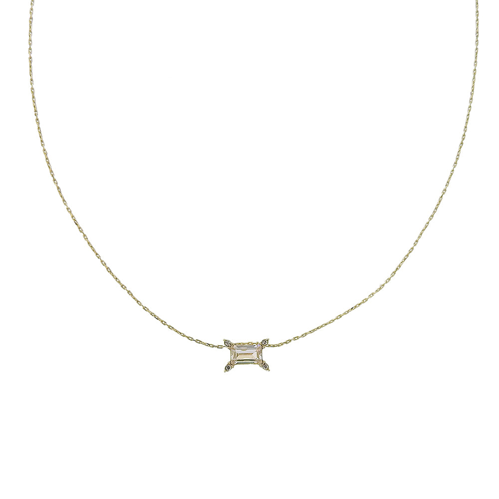 キュービックジルコニア×クリスタルガラス レクタングル ネックレス