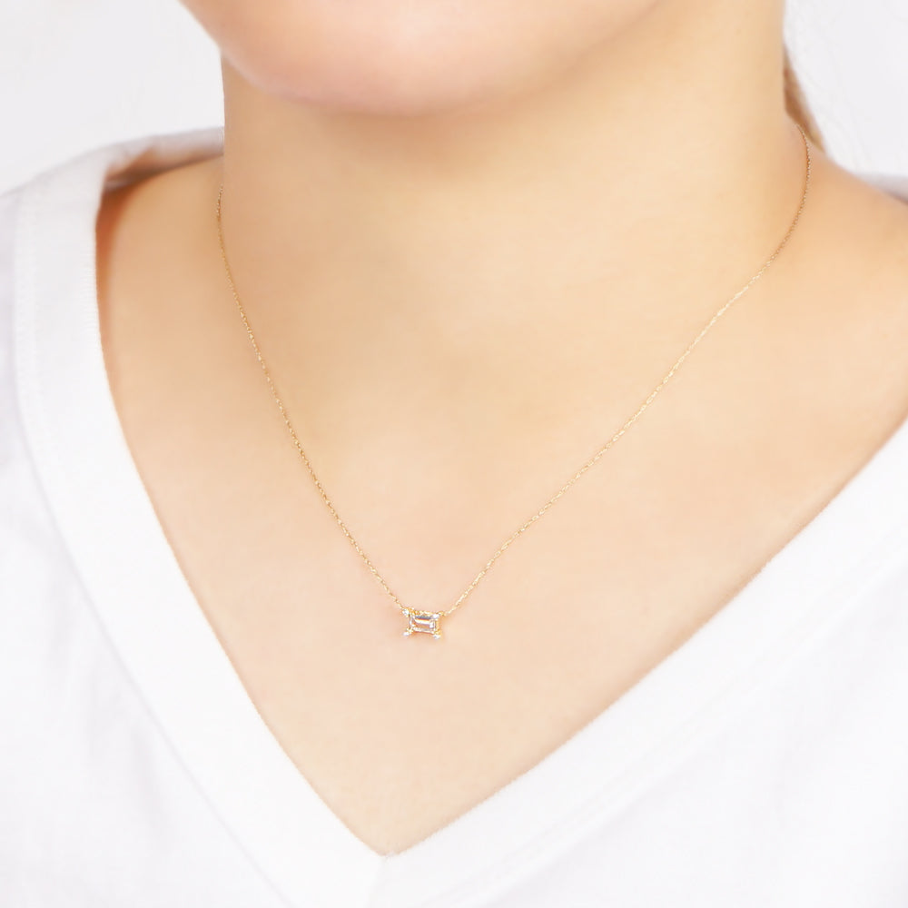 キュービックジルコニア×クリスタルガラス レクタングル ネックレス