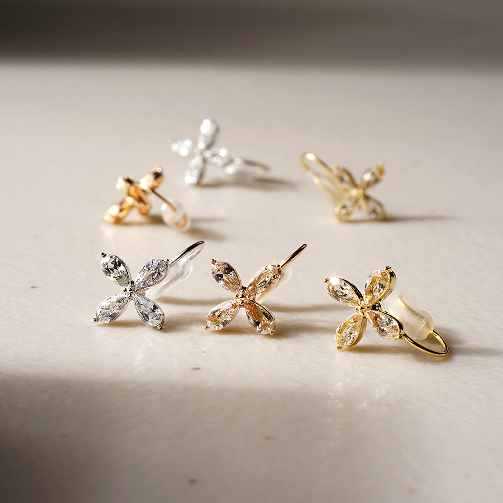 【NEW Color】キュービックジルコニア フラワー ノンホールピアス