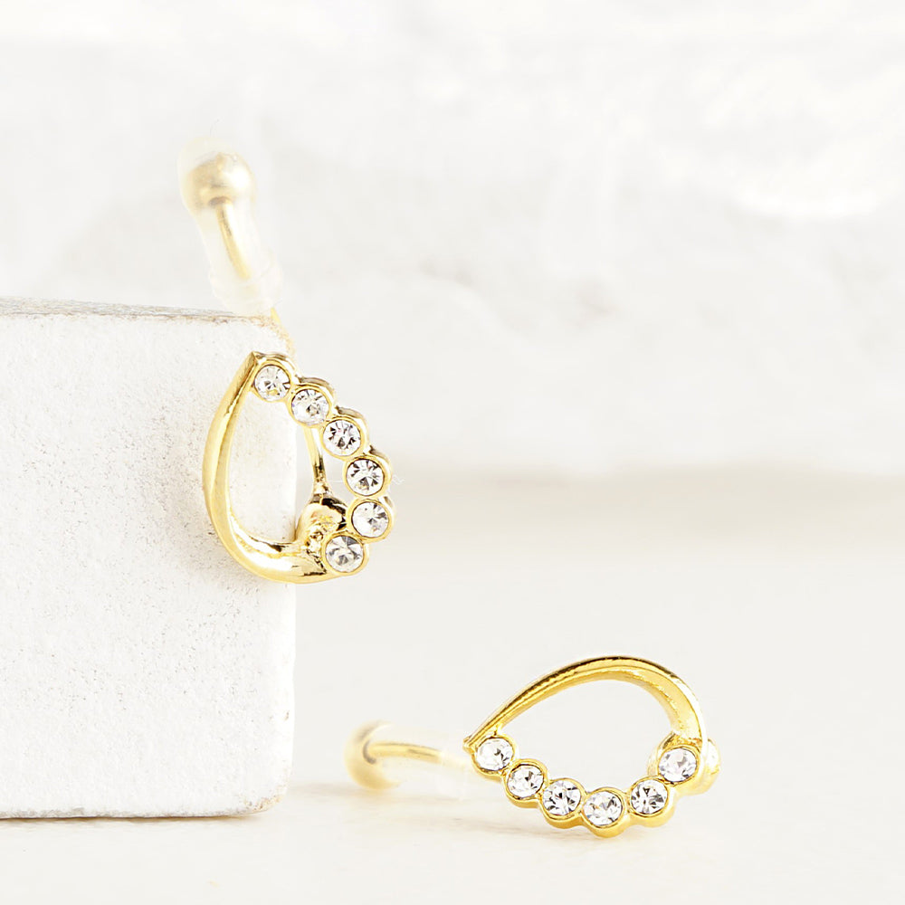 6連ストーン ドロップ ノンホールピアス 痛くない イヤリング 金属アレルギー