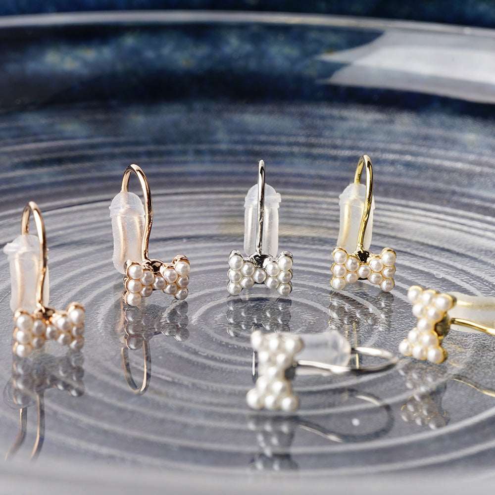 パール リボン ノンホールピアス