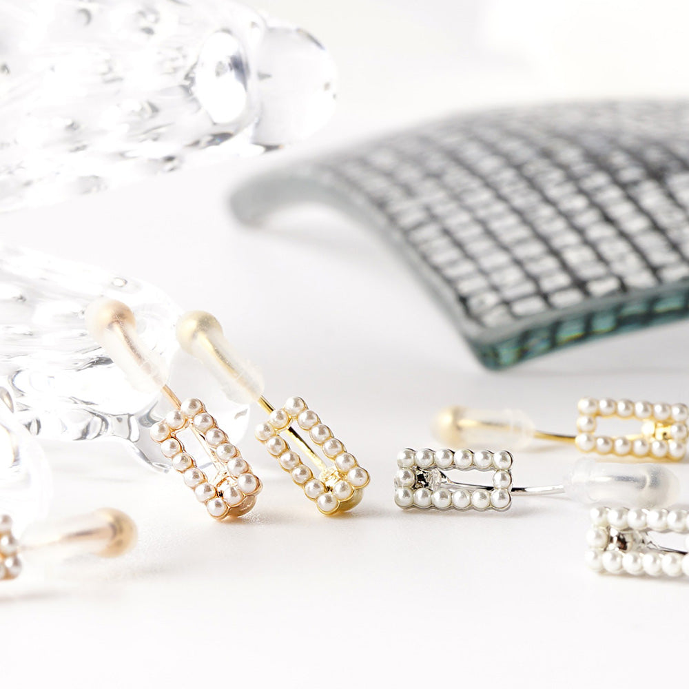 パール レクタングル ノンホールピアス