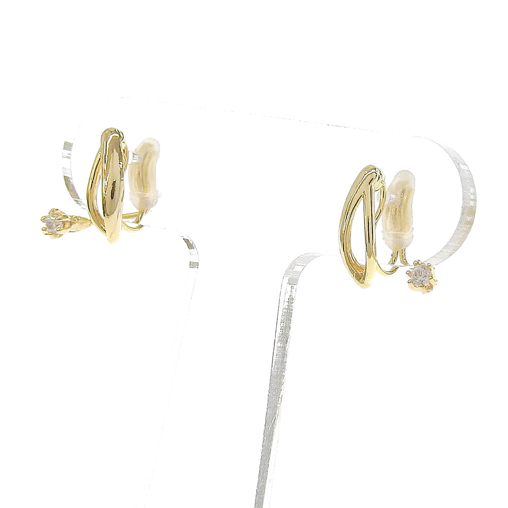 カーブ キュービックジルコニア バックノンホールピアス