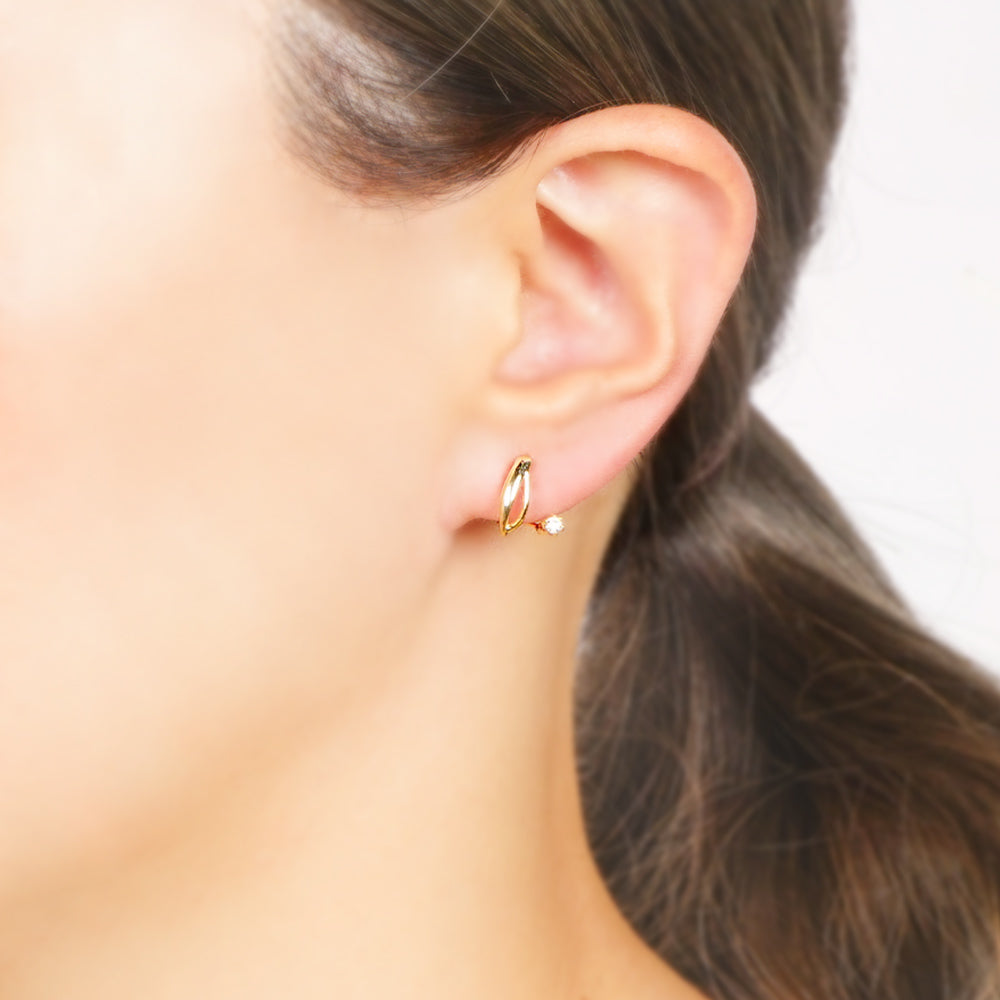 カーブ キュービックジルコニア バックノンホールピアス