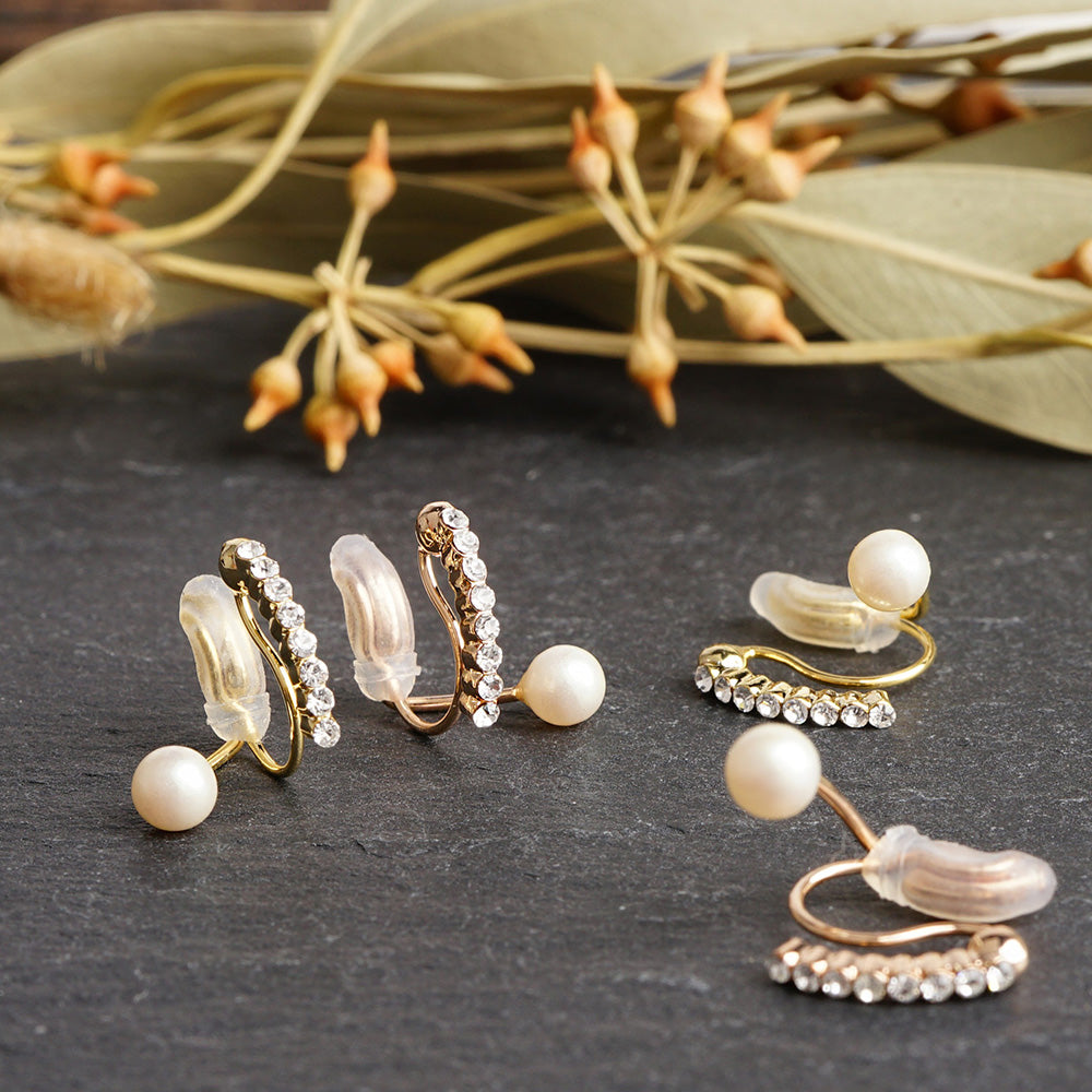 ラインストーン パール バックノンホールピアス