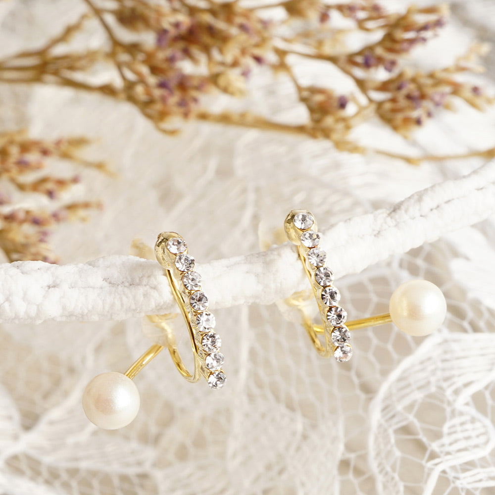 ラインストーン パール バックノンホールピアス