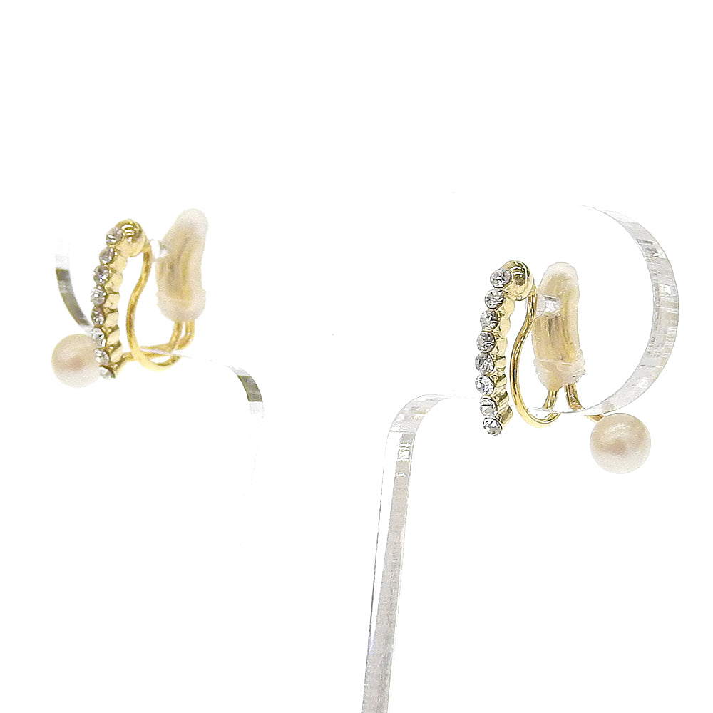 ラインストーン パール バックノンホールピアス