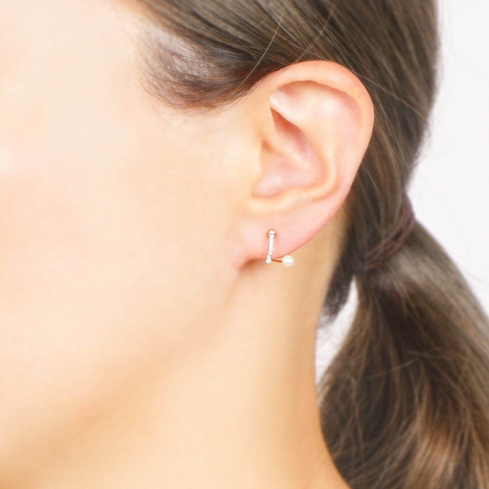 ラインストーン パール バックノンホールピアス