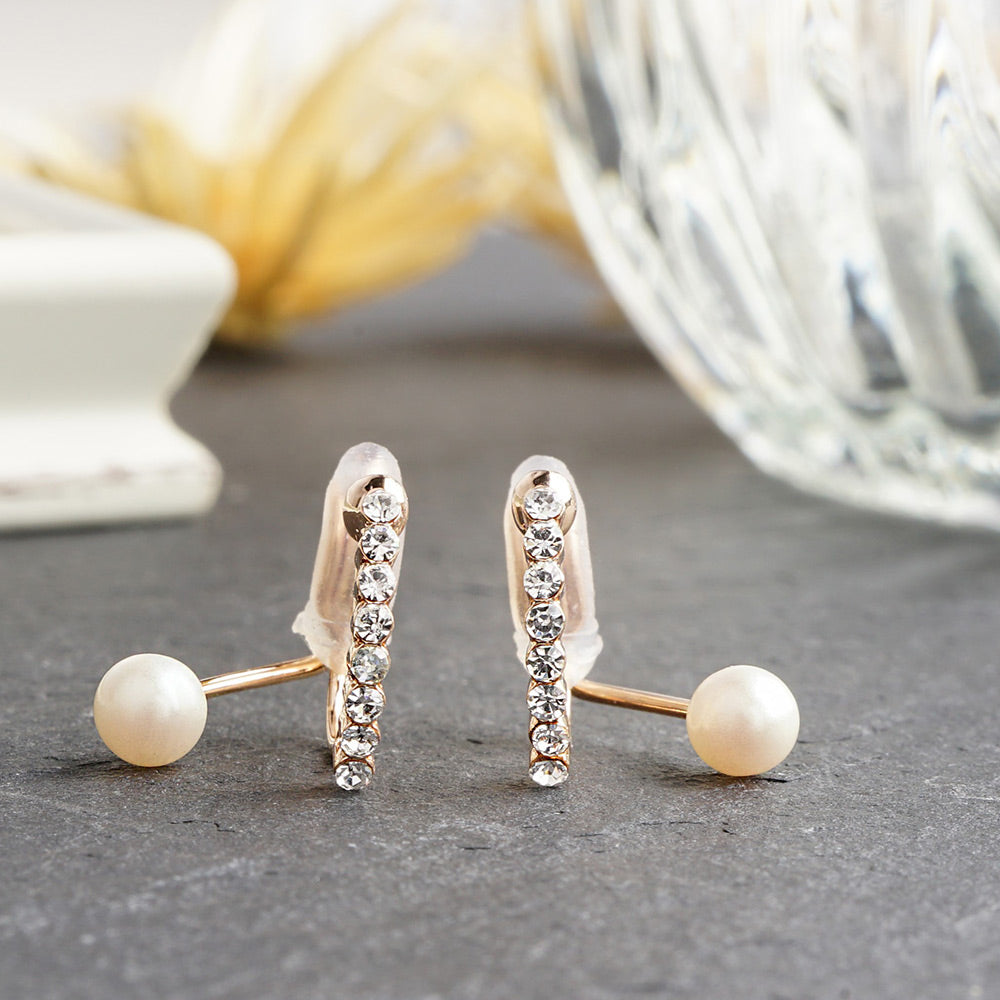 ラインストーン パール バックノンホールピアス