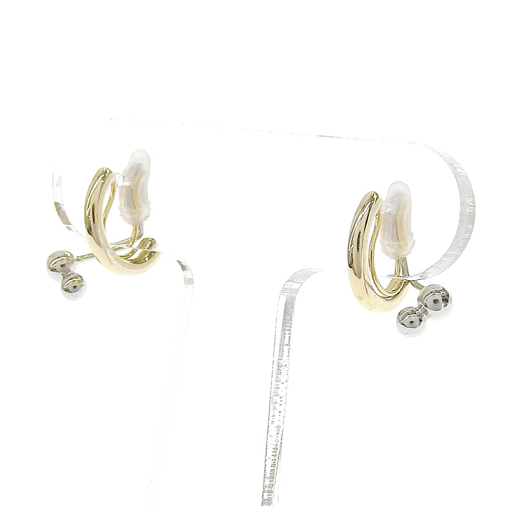 カーブ ゴールド&シルバー バックノンホールピアス