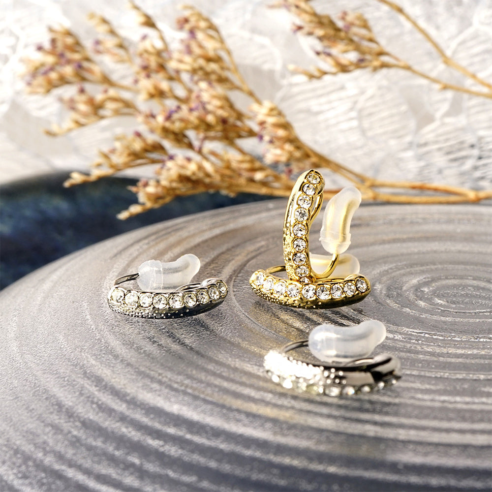 カーブ ラインストーン ノンホールピアス