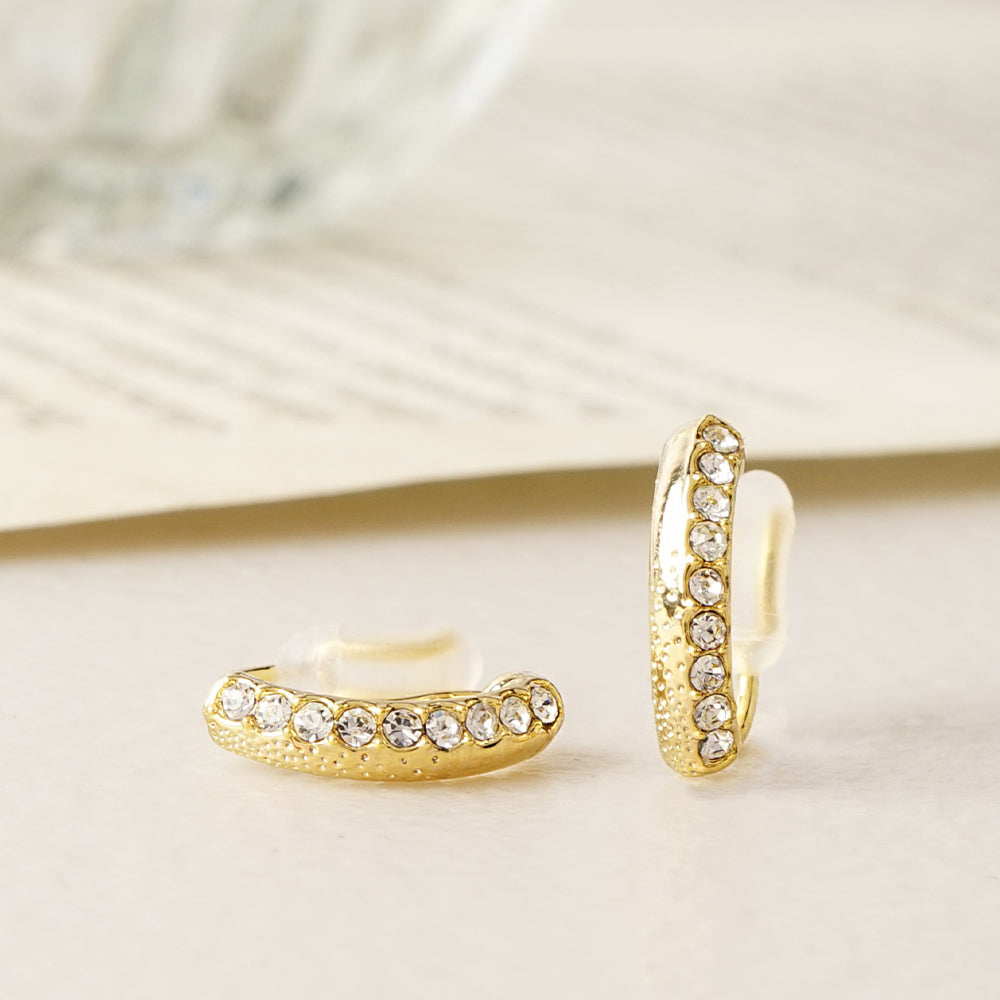 カーブ ラインストーン ノンホールピアス