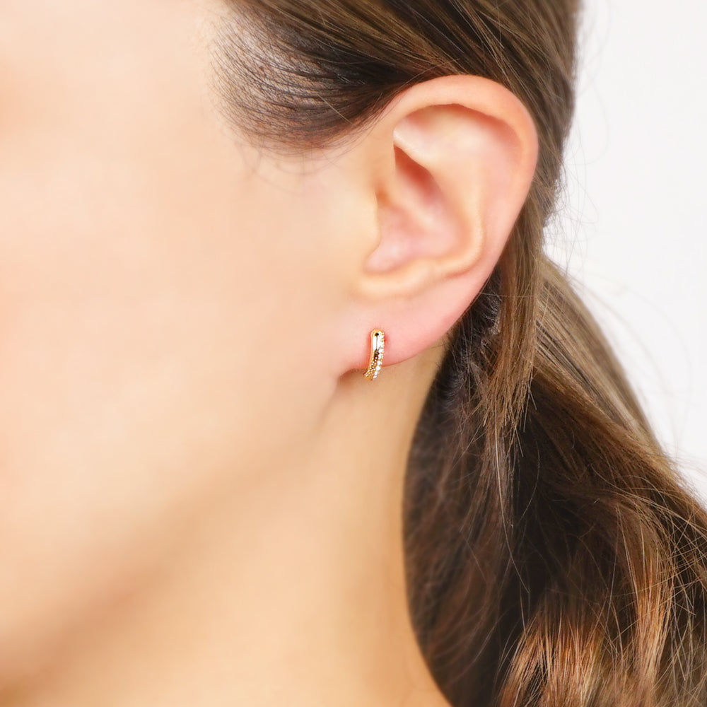 カーブ ラインストーン ノンホールピアス