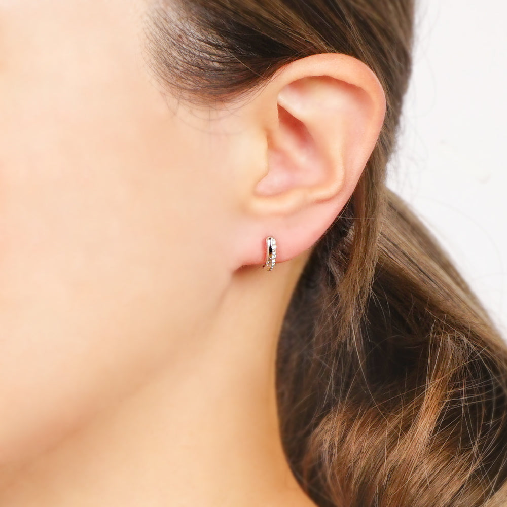 カーブ ラインストーン ノンホールピアス