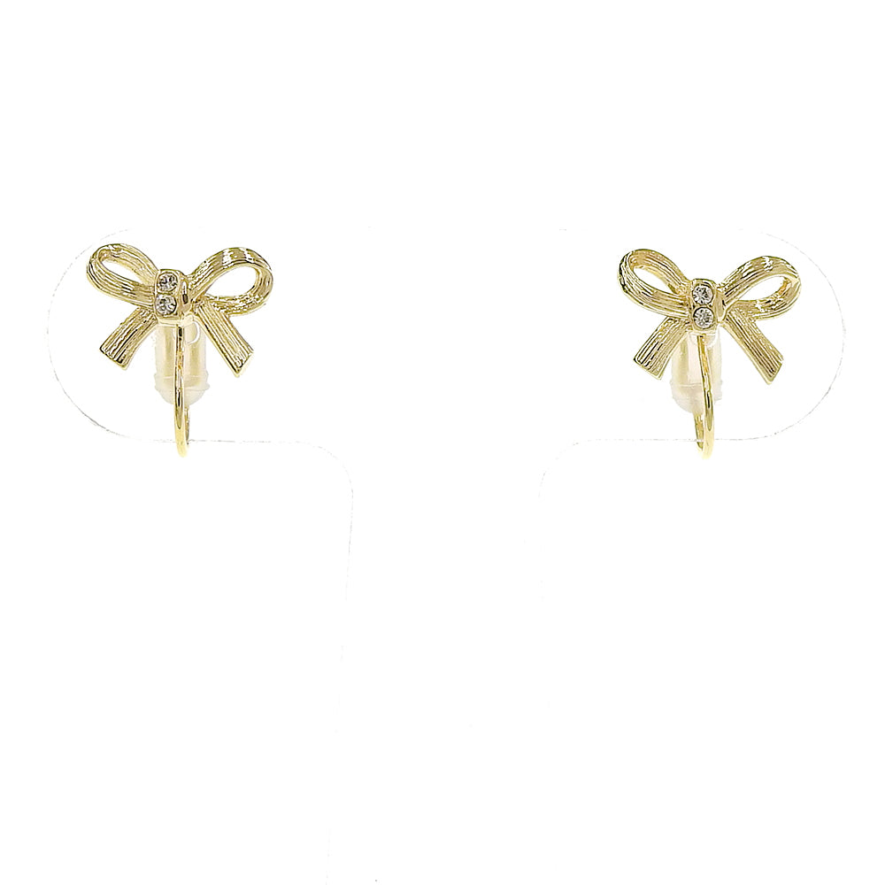 【9/17再入荷】リボン ストーン ノンホールピアス