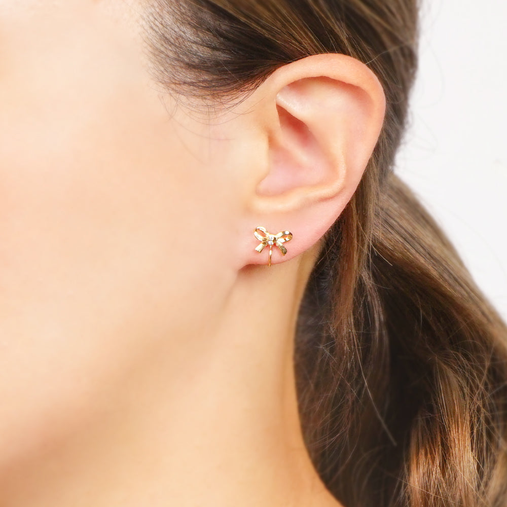 【9/17再入荷】リボン ストーン ノンホールピアス