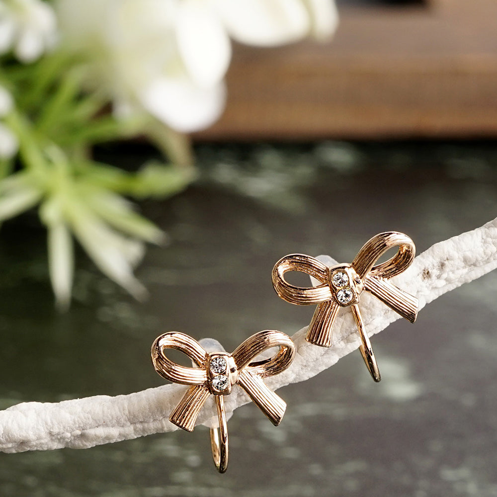 【9/17再入荷】リボン ストーン ノンホールピアス