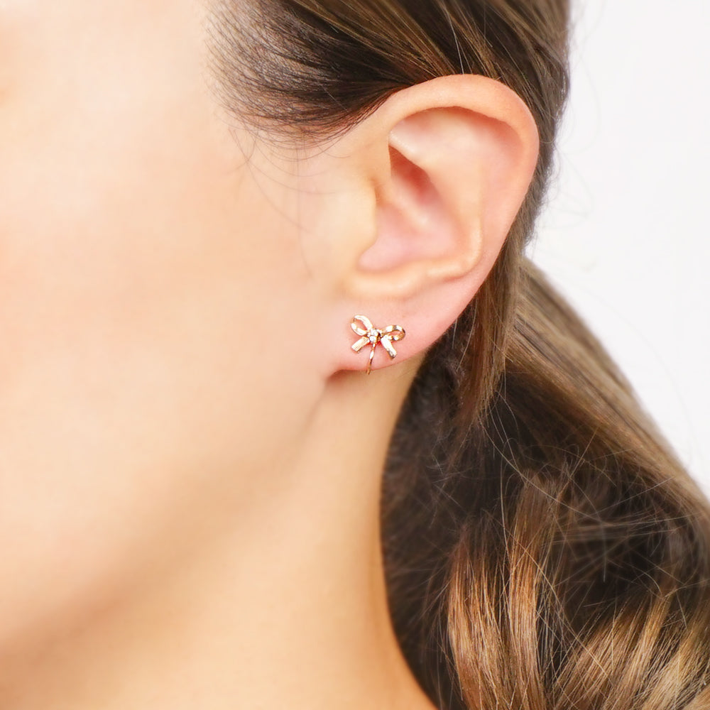 【9/17再入荷】リボン ストーン ノンホールピアス