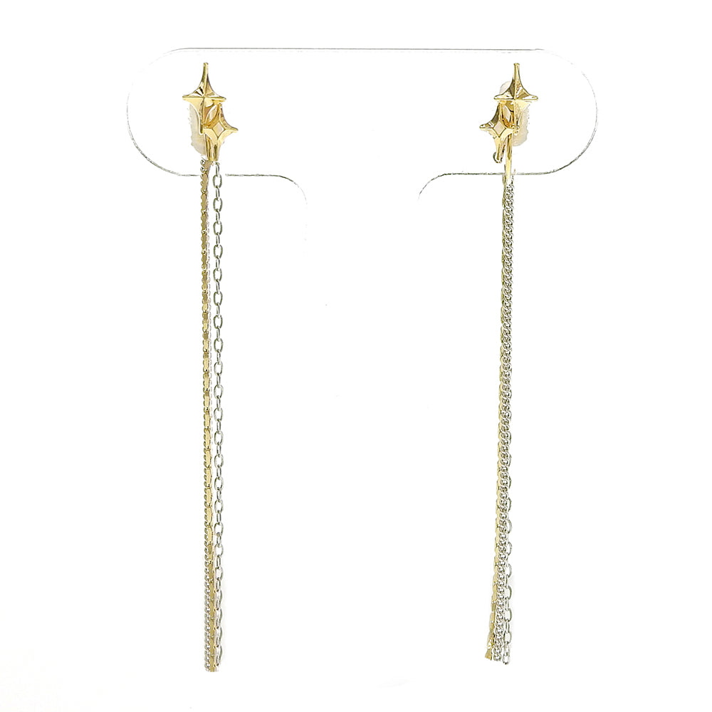 ロングチェーン ストーン ノンホールピアス