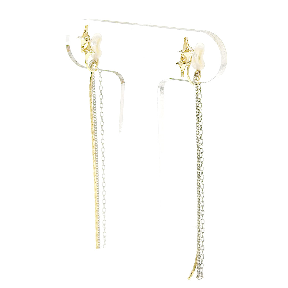 ロングチェーン ストーン ノンホールピアス