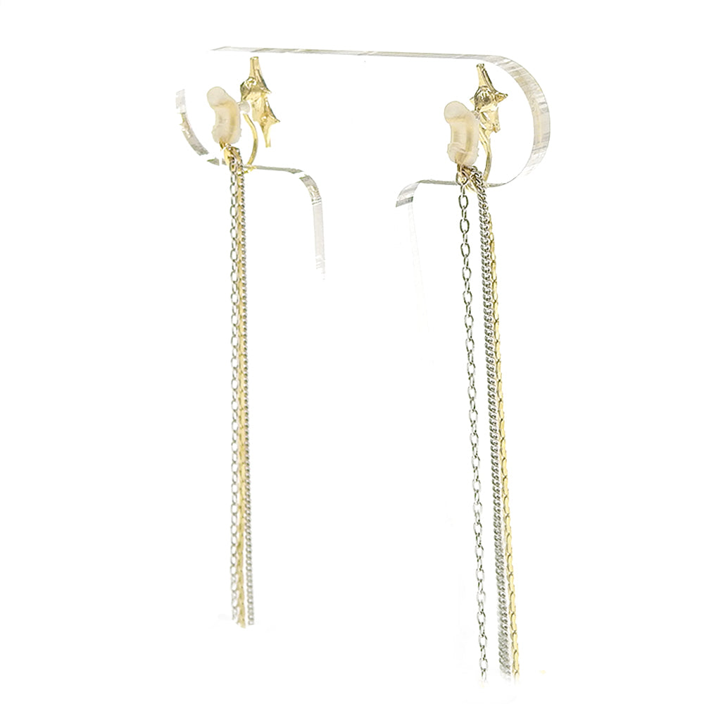 ロングチェーン ストーン ノンホールピアス