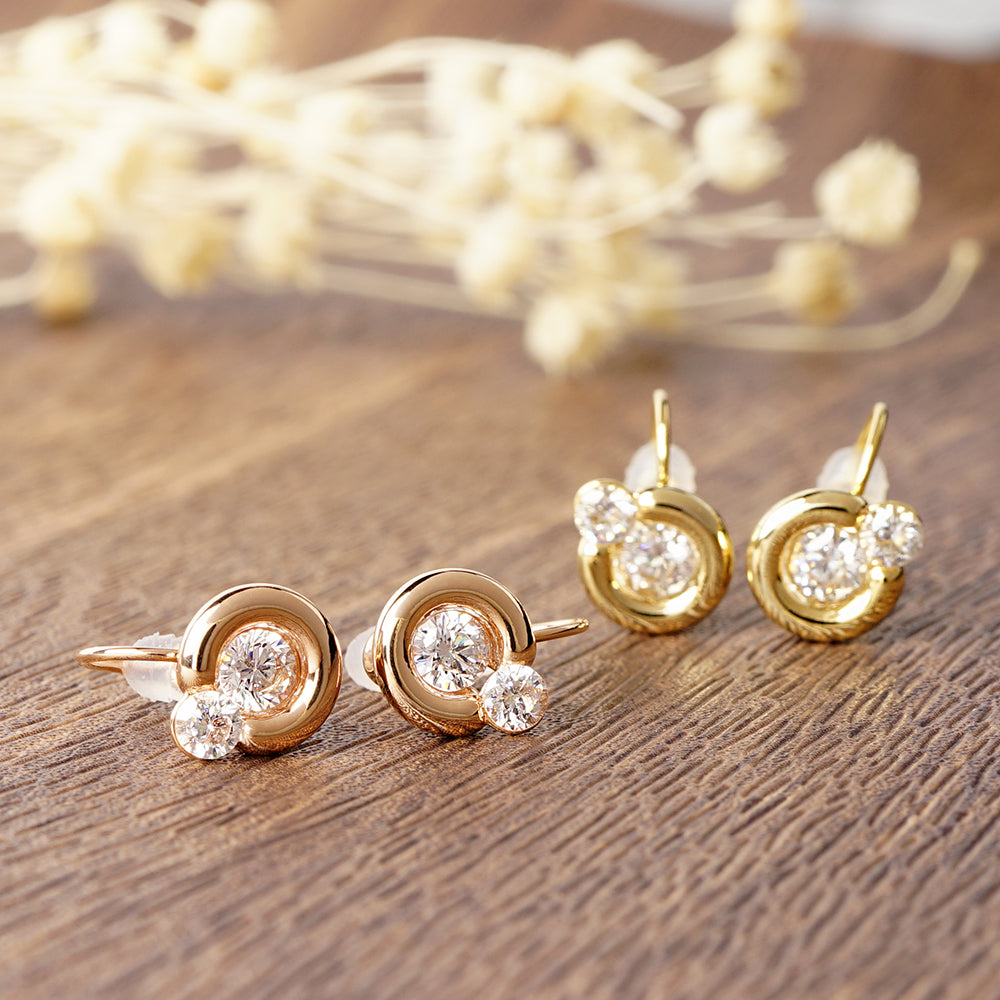 ニュアンスメタル 2粒キュービックジルコニア ノンホールピアス