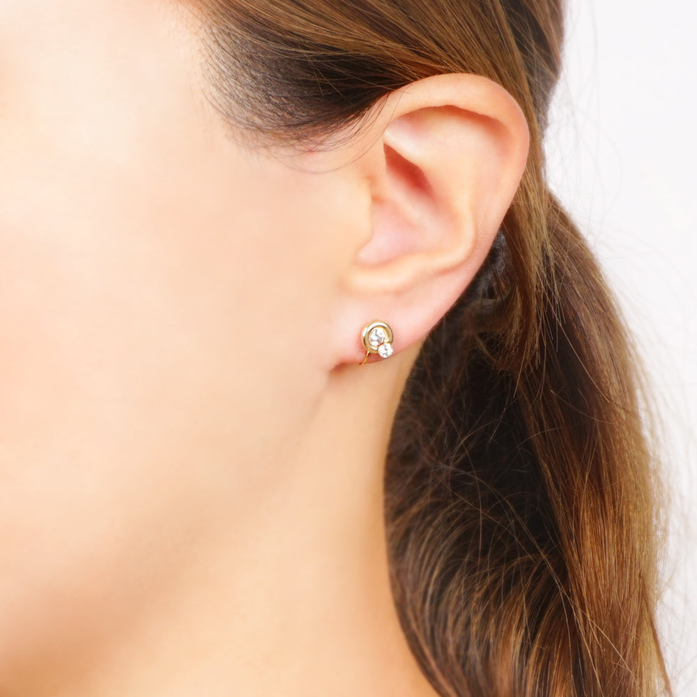 ニュアンスメタル 2粒キュービックジルコニア ノンホールピアス