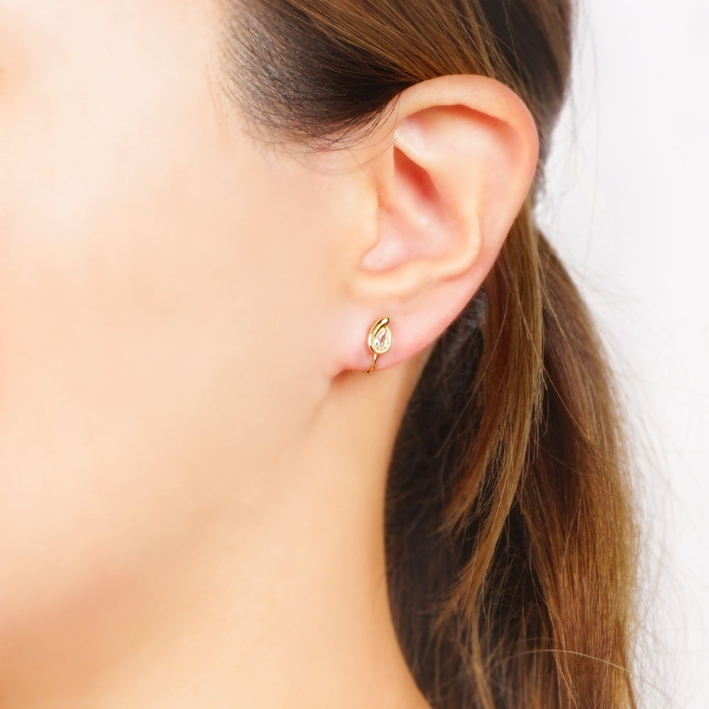 ニュアンスメタル ティアドロップ キュービックジルコニア ノンホールピアス