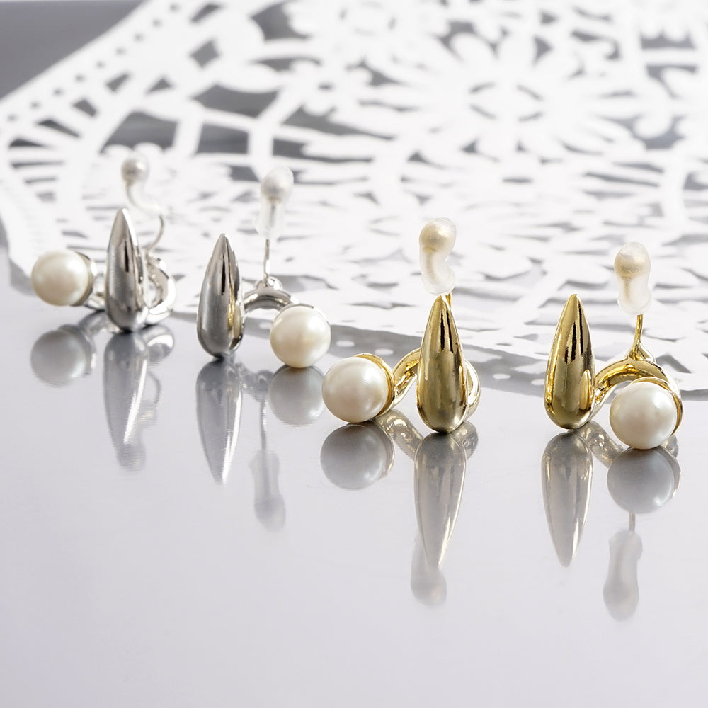 ドロップ&パール ツインノンホールピアス ノンホールピアス 痛くない イヤリング 金属アレルギー