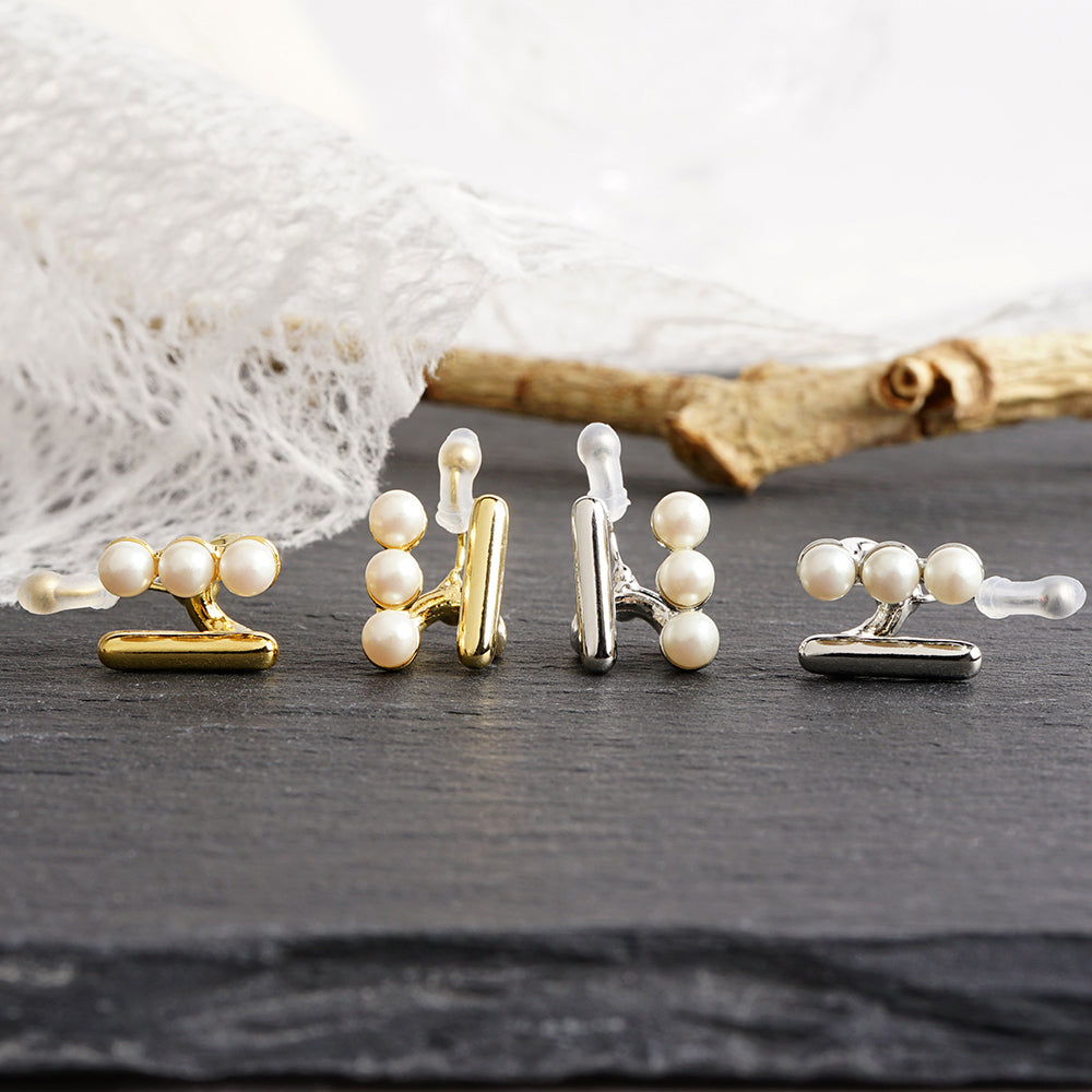 プレーン&パール ツインノンホールピアス ノンホールピアス 痛くない イヤリング 金属アレルギー