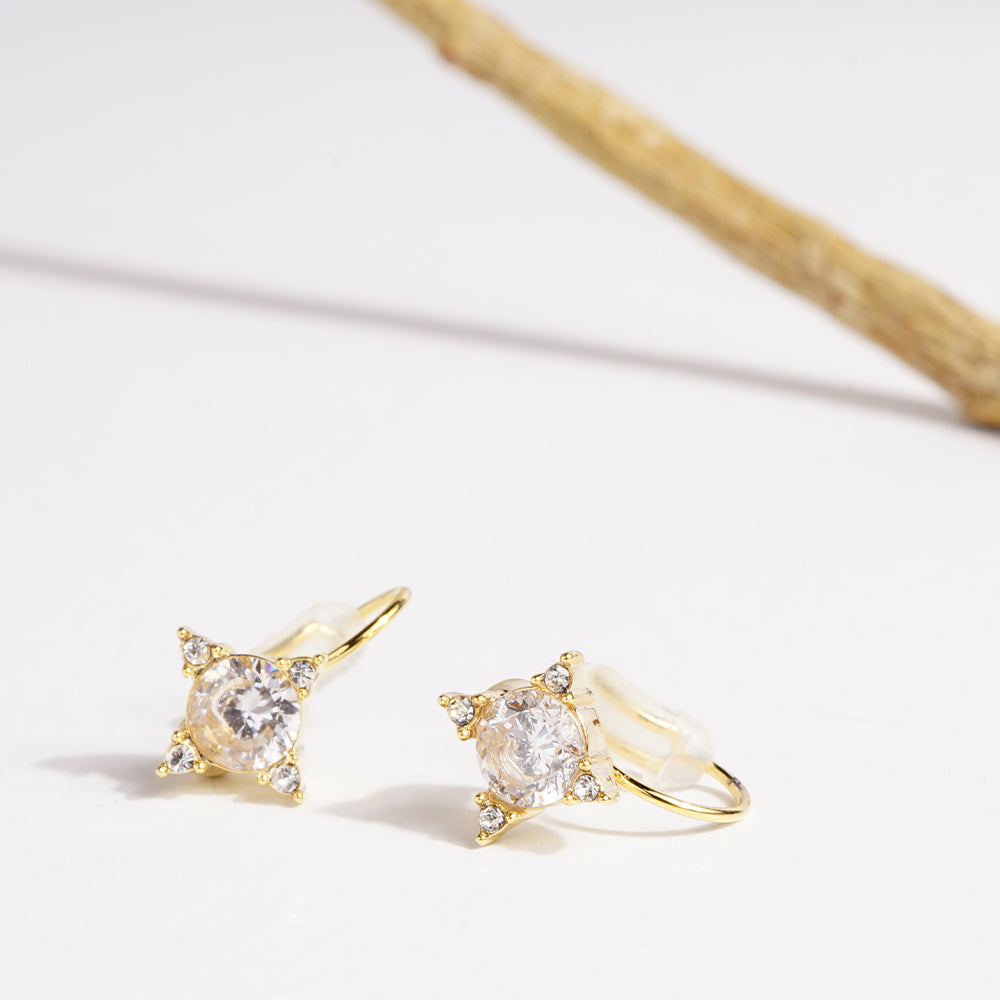 キュービックジルコニア×クリスタルガラス ラウンド ノンホールピアス