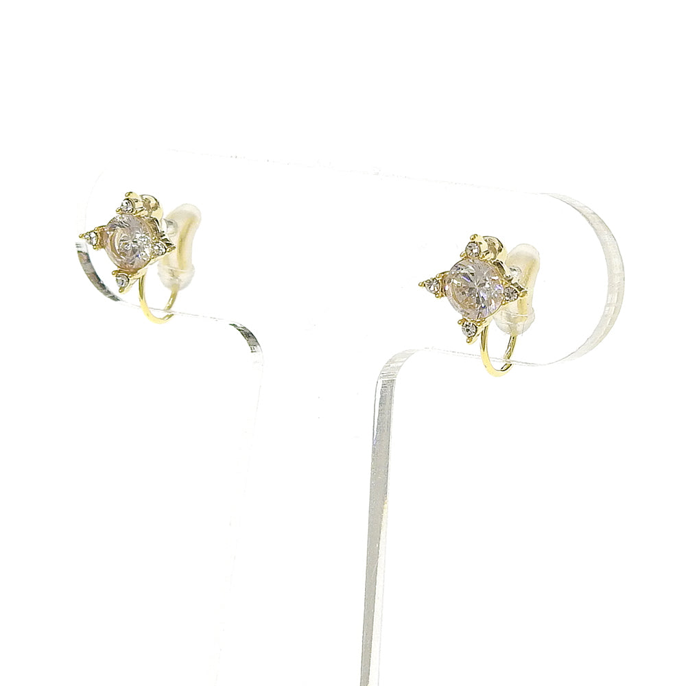 キュービックジルコニア×クリスタルガラス ラウンド ノンホールピアス