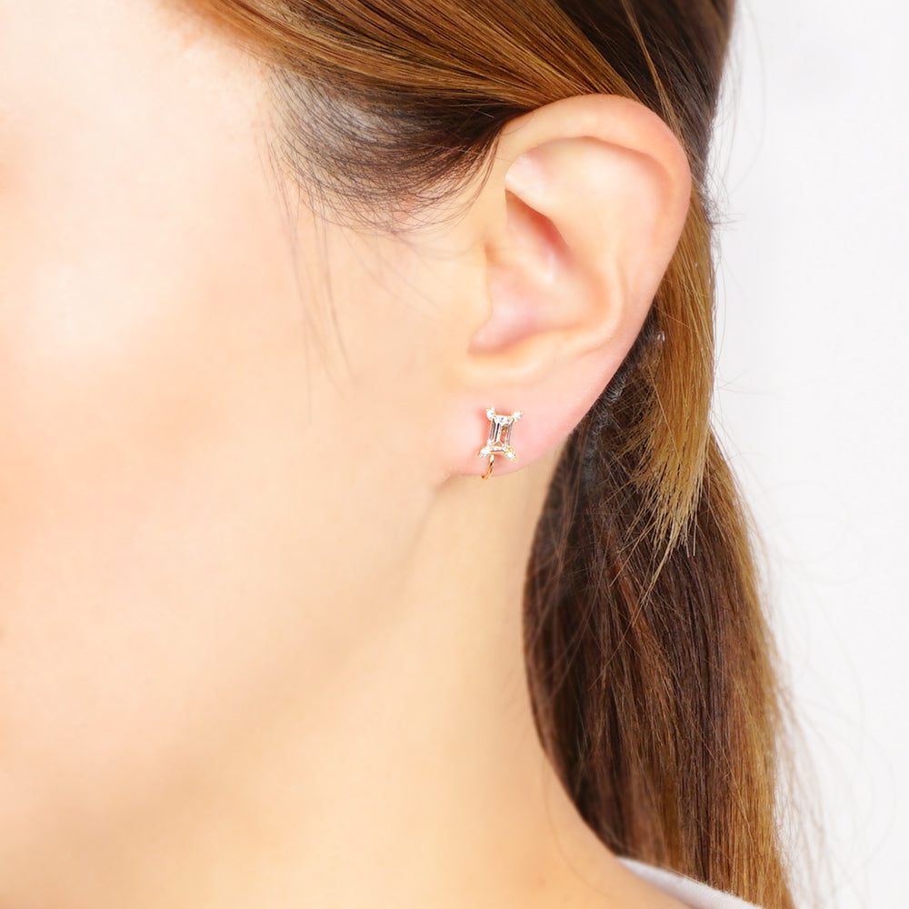 キュービックジルコニア×クリスタルガラス レクタングル ノンホールピアス