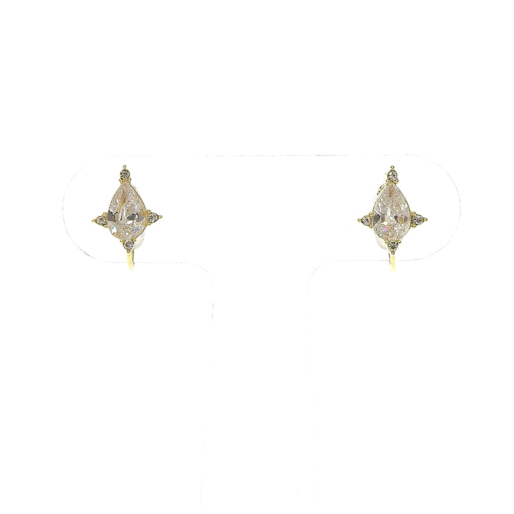 キュービックジルコニア×クリスタルガラス ティアドロップ ノンホールピアス
