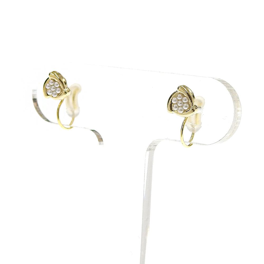 【8/20再入荷】メタル×プチパール フラワー ノンホールピアス