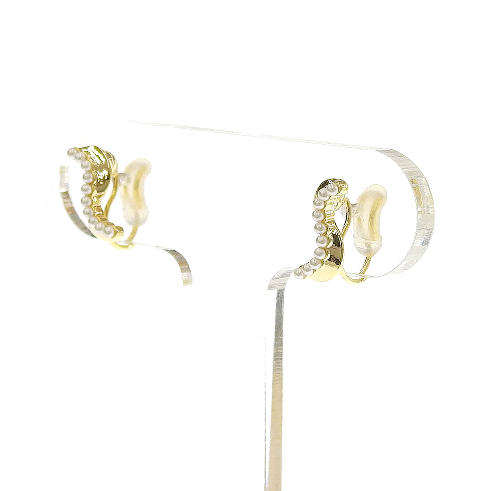 【9/8再入荷】メタル×プチパール ウェーブ ノンホールピアス