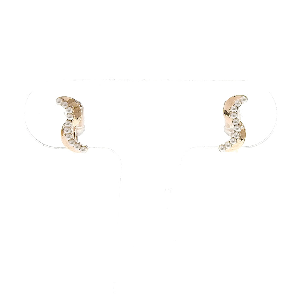 【9/8再入荷】メタル×プチパール ウェーブ ノンホールピアス