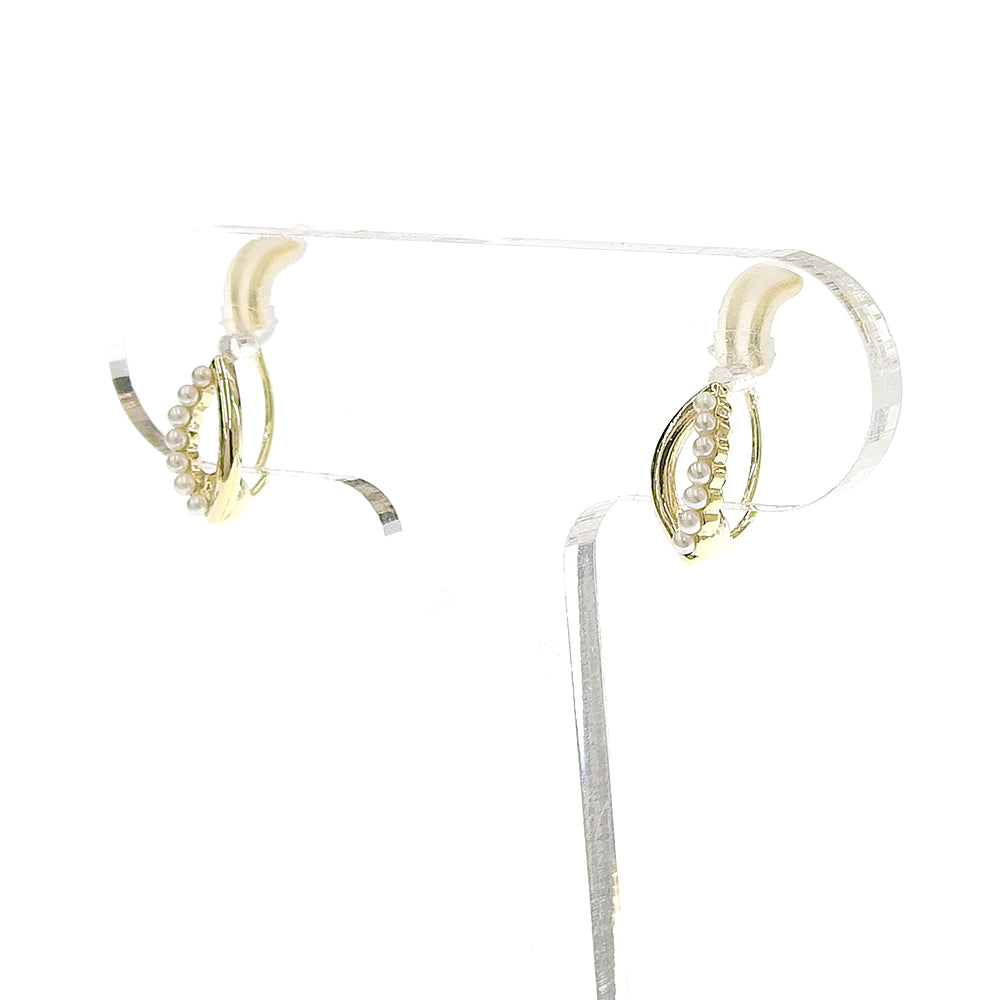 【9/8再入荷】メタル×プチパール リーフノンホールピアス