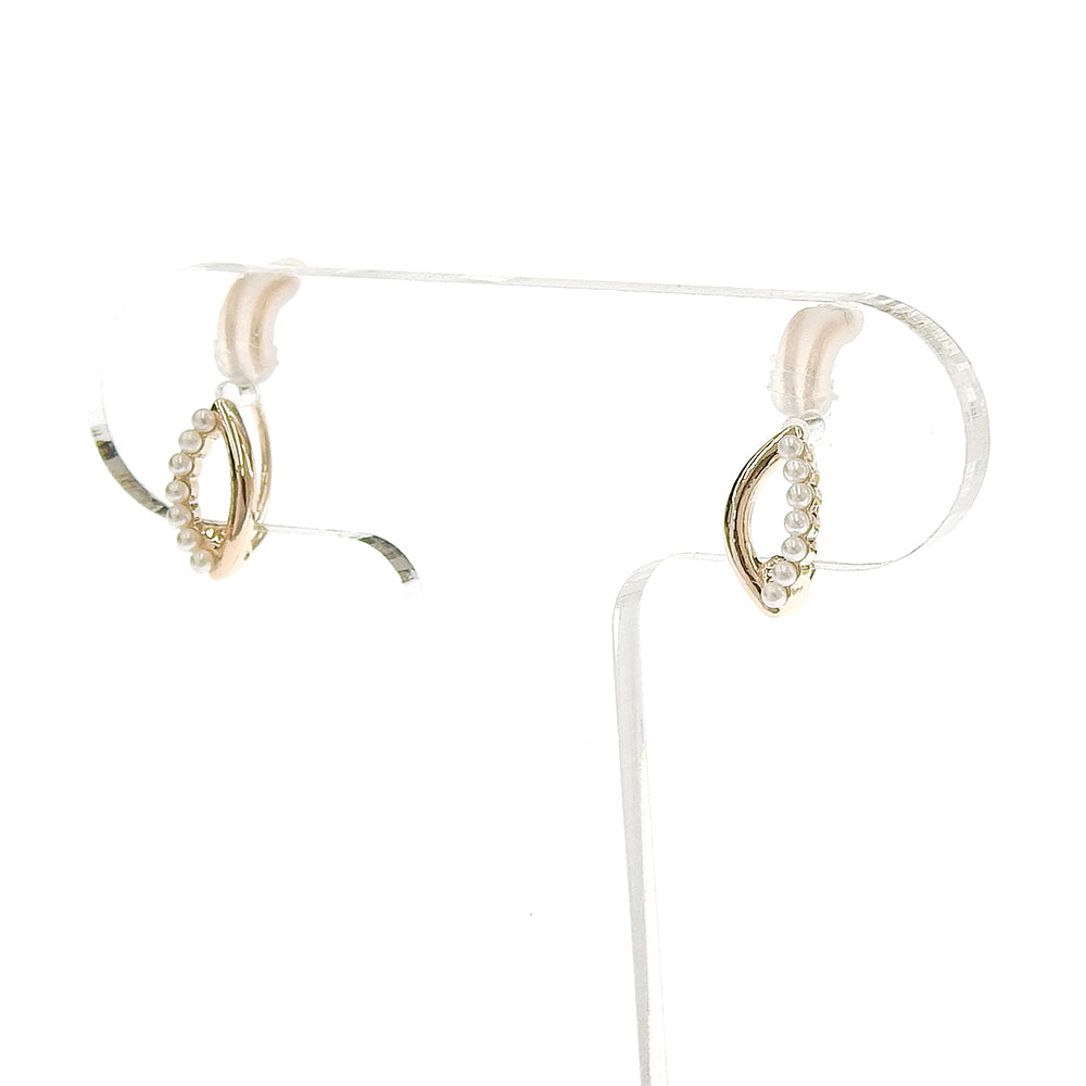 【9/8再入荷】メタル×プチパール リーフノンホールピアス