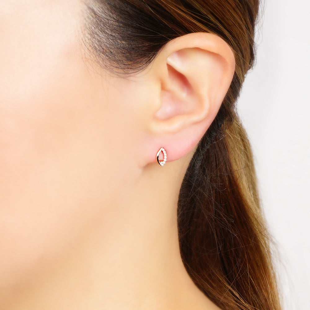 【9/8再入荷】メタル×プチパール リーフノンホールピアス