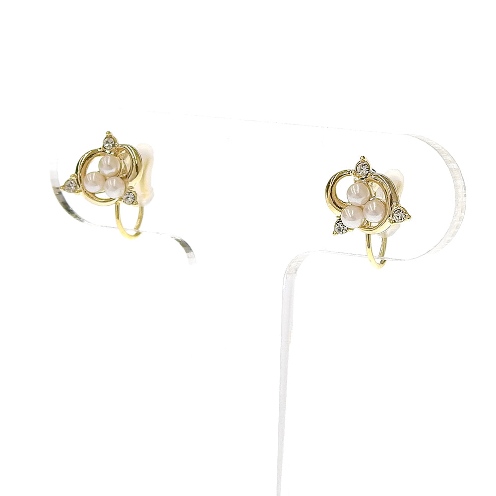 パール×メタル 3粒パール ノンホールピアス