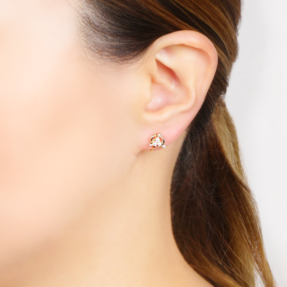 パール×メタル 3粒パール ノンホールピアス